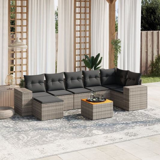 8-tlg. Garten-Sofagarnitur mit Kissen Grau Poly Rattan - Pazzar.ch