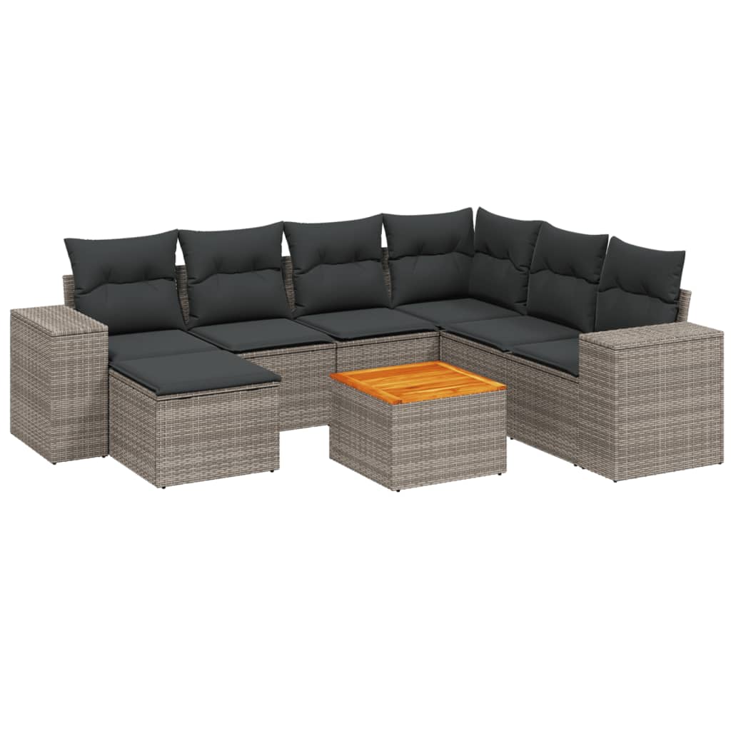 8-tlg. Garten-Sofagarnitur mit Kissen Grau Poly Rattan - Pazzar.ch