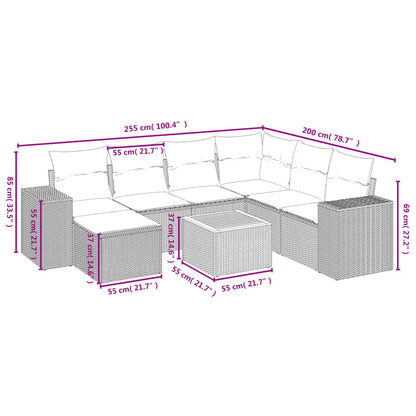 8-tlg. Garten-Sofagarnitur mit Kissen Grau Poly Rattan - Pazzar.ch