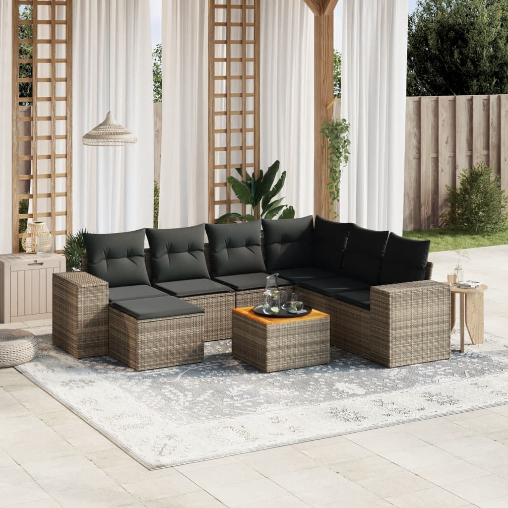 8-tlg. Garten-Sofagarnitur mit Kissen Grau Poly Rattan - Pazzar.ch