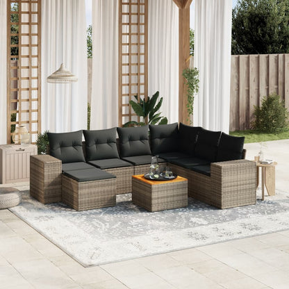 8-tlg. Garten-Sofagarnitur mit Kissen Grau Poly Rattan - Pazzar.ch