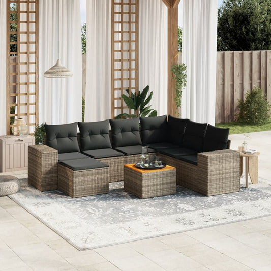 8-tlg. Garten-Sofagarnitur mit Kissen Grau Poly Rattan - Pazzar.ch