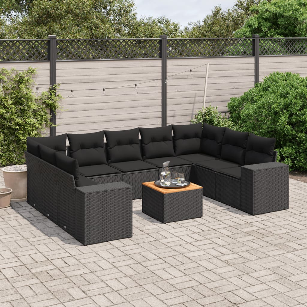 10-tlg. Garten-Sofagarnitur mit Kissen Schwarz Poly Rattan - Pazzar.ch