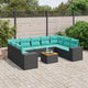 10-teiliges Gartensofa-Set mit Kissen, schwarzes Polyrattan