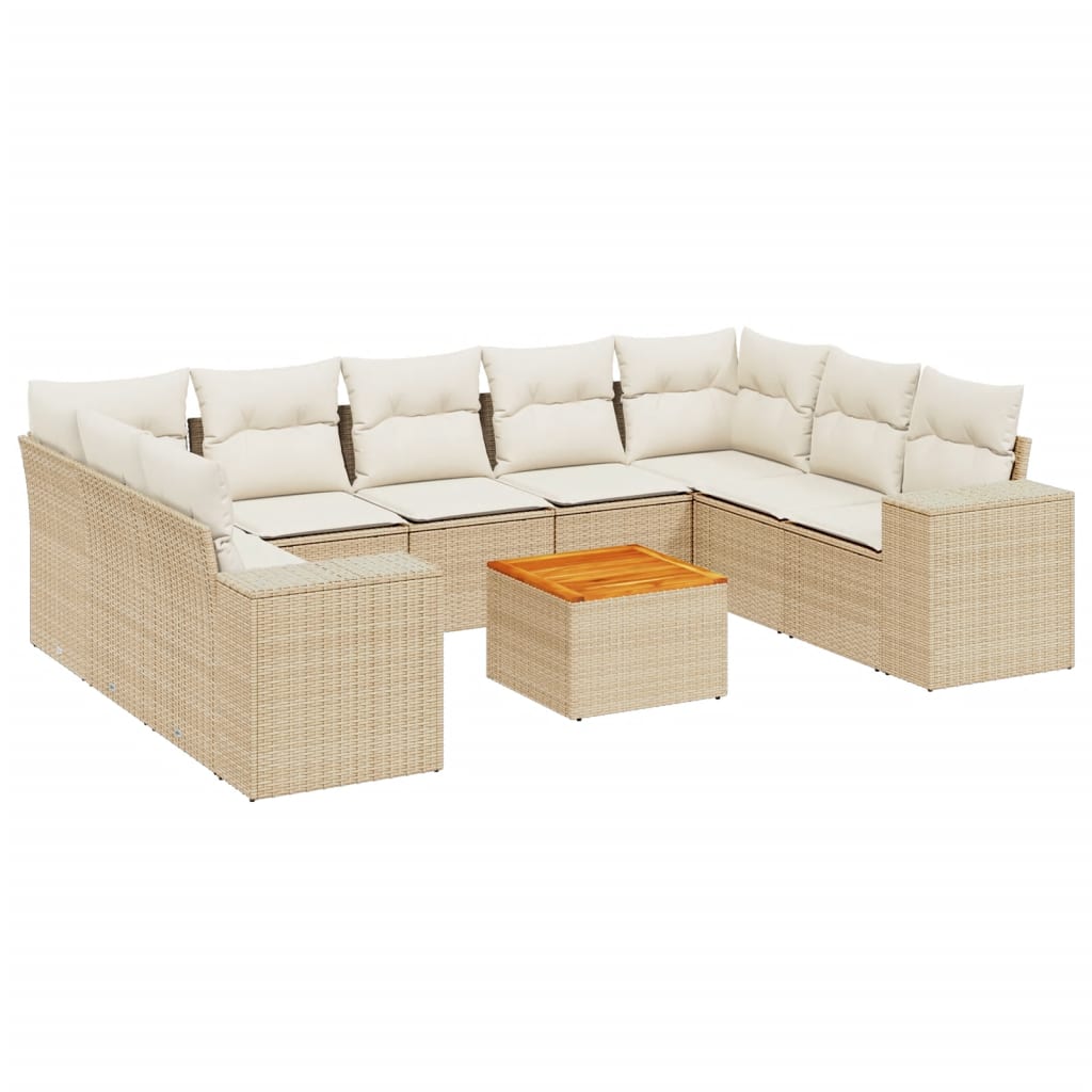 10-tlg. Garten-Sofagarnitur mit Kissen Beige Poly Rattan - Pazzar.ch