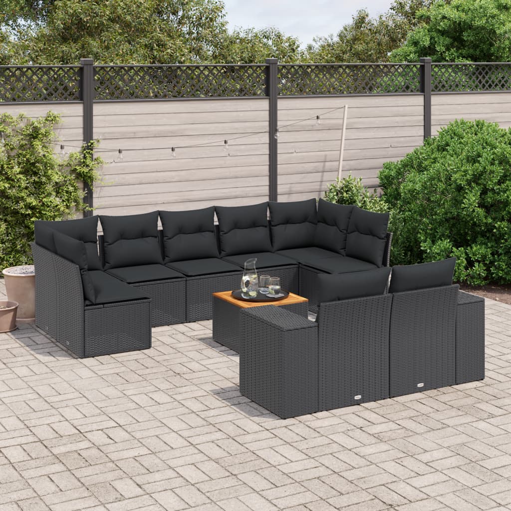 10-tlg. Garten-Sofagarnitur mit Kissen Schwarz Poly Rattan - Pazzar.ch