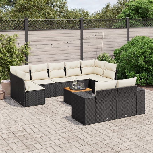 10-tlg. Garten-Sofagarnitur mit Kissen Schwarz Poly Rattan - Pazzar.ch