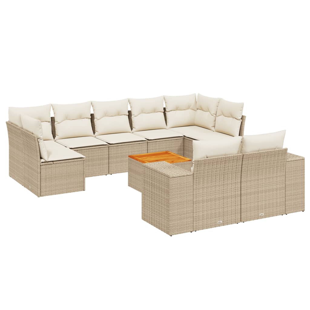 10-tlg. Garten-Sofagarnitur mit Kissen Beige Poly Rattan - Pazzar.ch