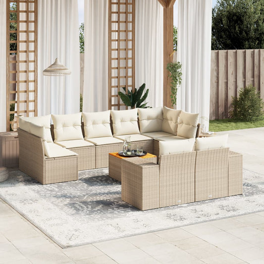 10-tlg. Garten-Sofagarnitur mit Kissen Beige Poly Rattan - Pazzar.ch