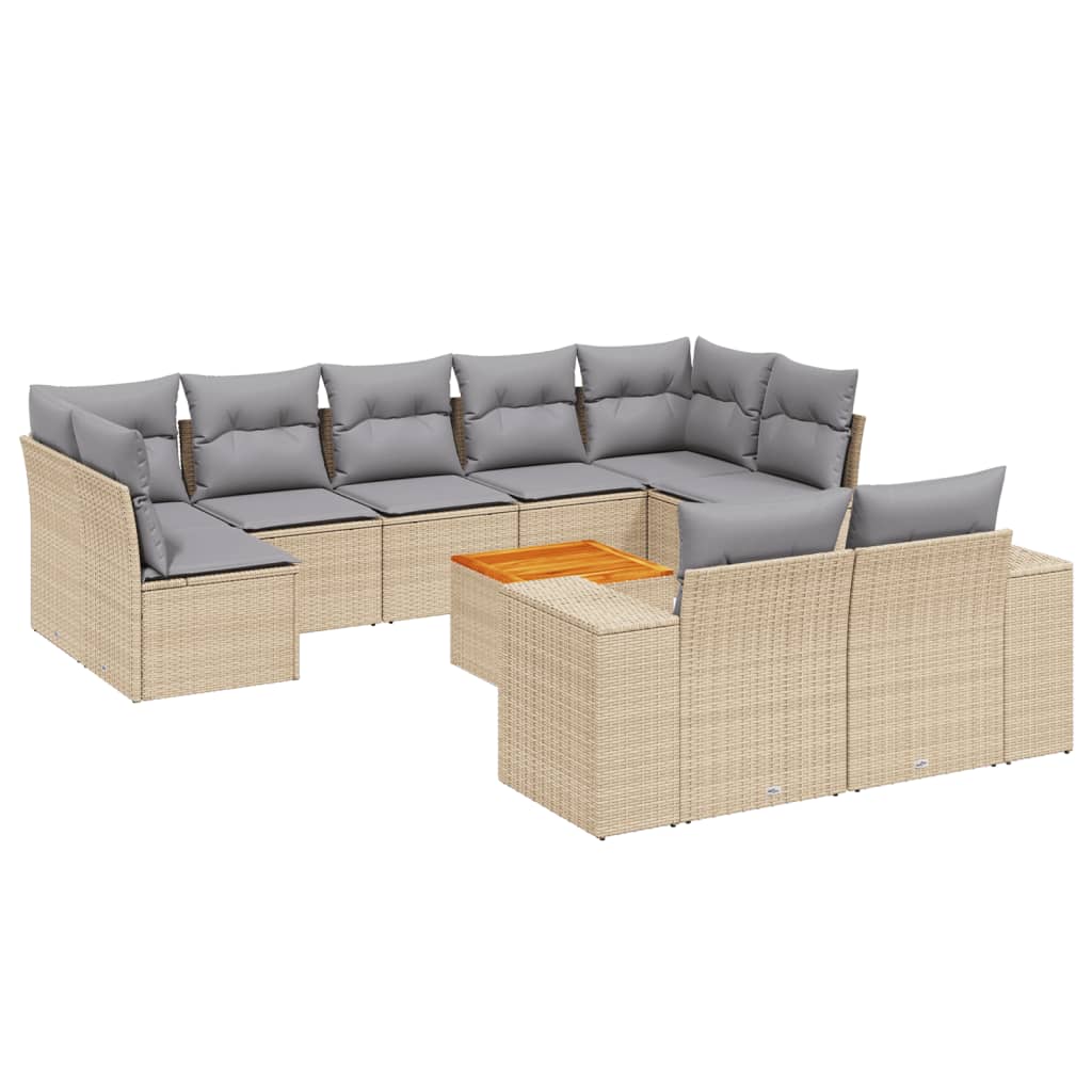 10-tlg. Garten-Sofagarnitur mit Kissen Beige Poly Rattan - Pazzar.ch