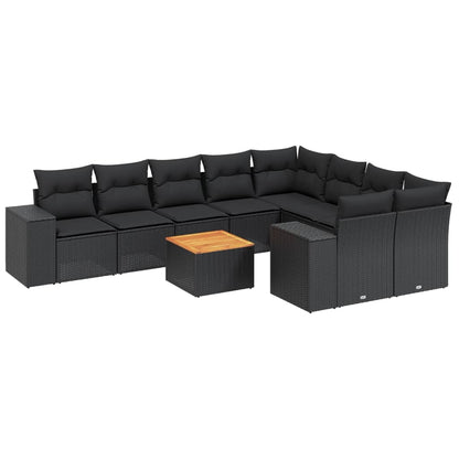 10-tlg. Garten-Sofagarnitur mit Kissen Schwarz Poly Rattan - Pazzar.ch