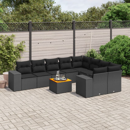 10-tlg. Garten-Sofagarnitur mit Kissen Schwarz Poly Rattan - Pazzar.ch