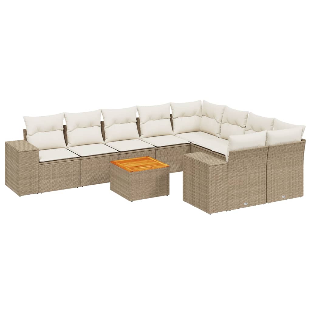 10-tlg. Garten-Sofagarnitur mit Kissen Beige Poly Rattan - Pazzar.ch