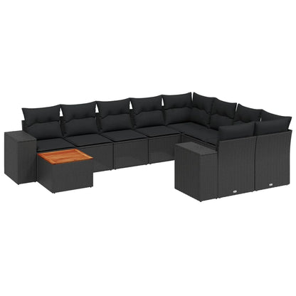 10-tlg. Garten-Sofagarnitur mit Kissen Schwarz Poly Rattan - Pazzar.ch