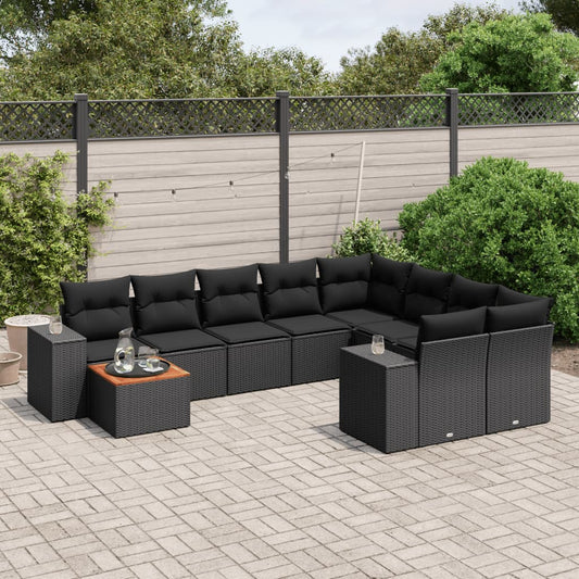 10-tlg. Garten-Sofagarnitur mit Kissen Schwarz Poly Rattan - Pazzar.ch