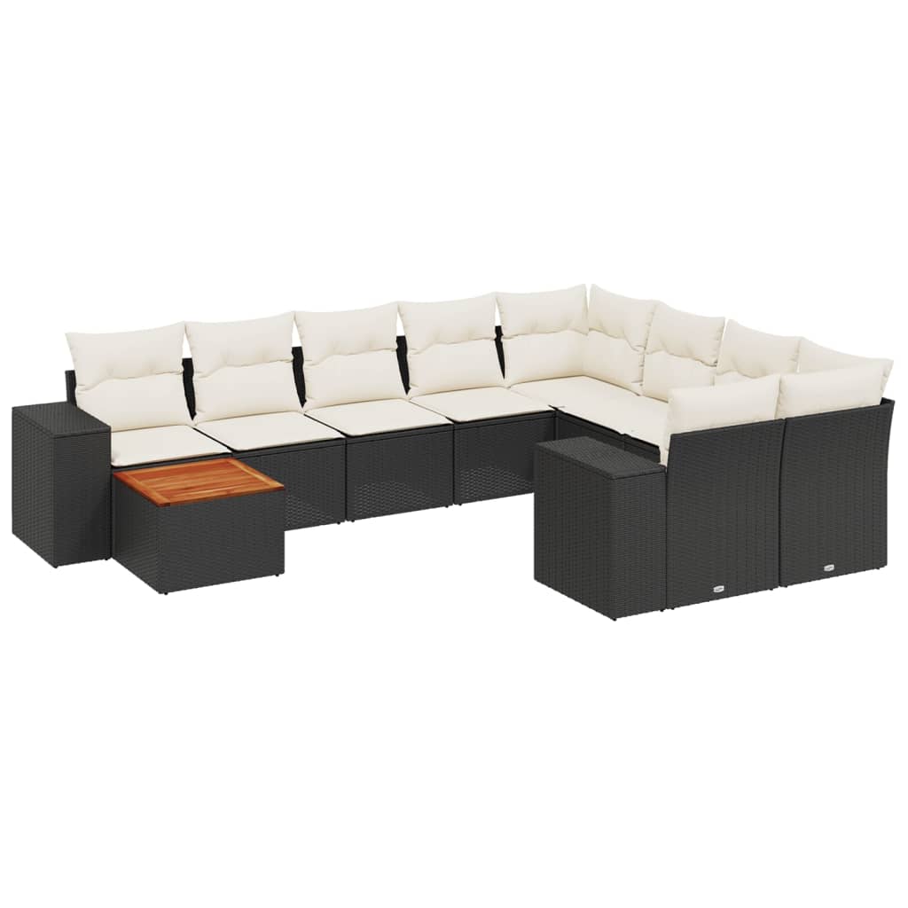 10-tlg. Garten-Sofagarnitur mit Kissen Schwarz Poly Rattan - Pazzar.ch