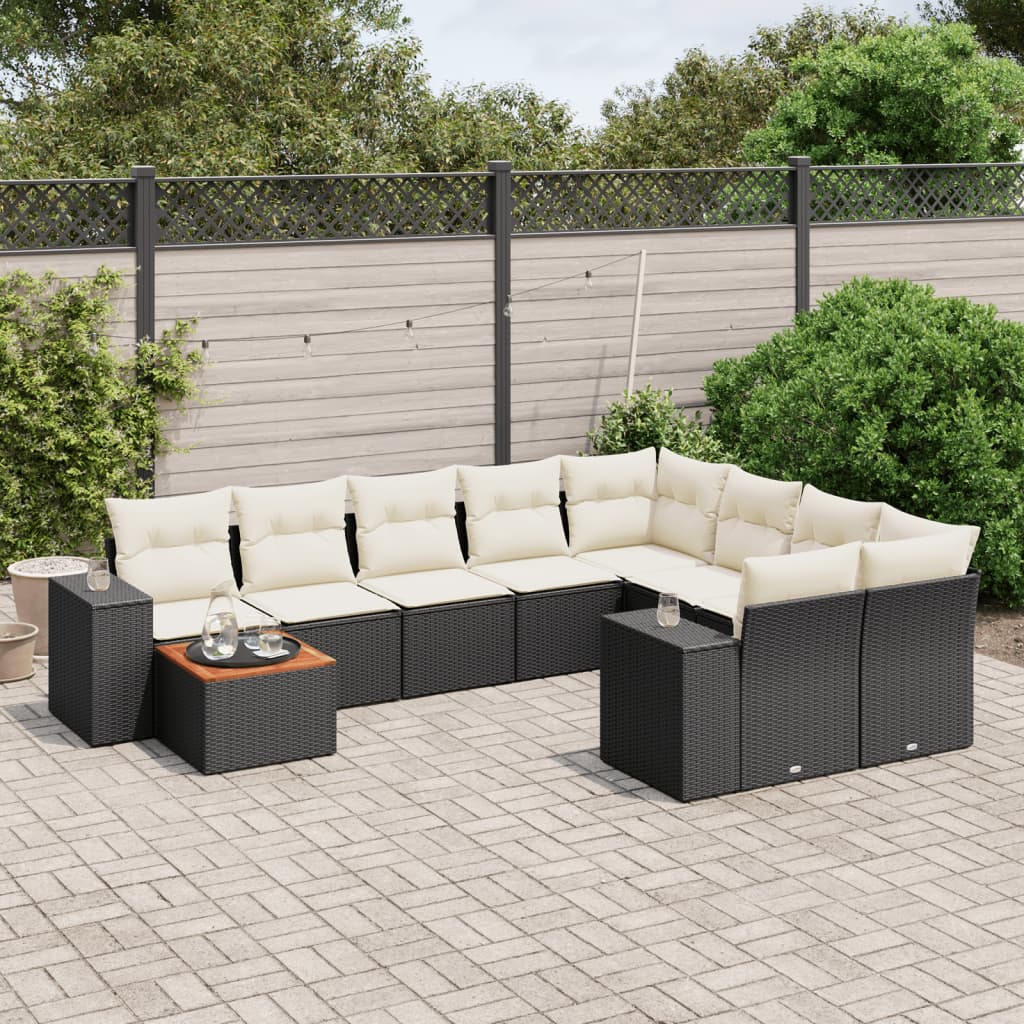 10-tlg. Garten-Sofagarnitur mit Kissen Schwarz Poly Rattan - Pazzar.ch