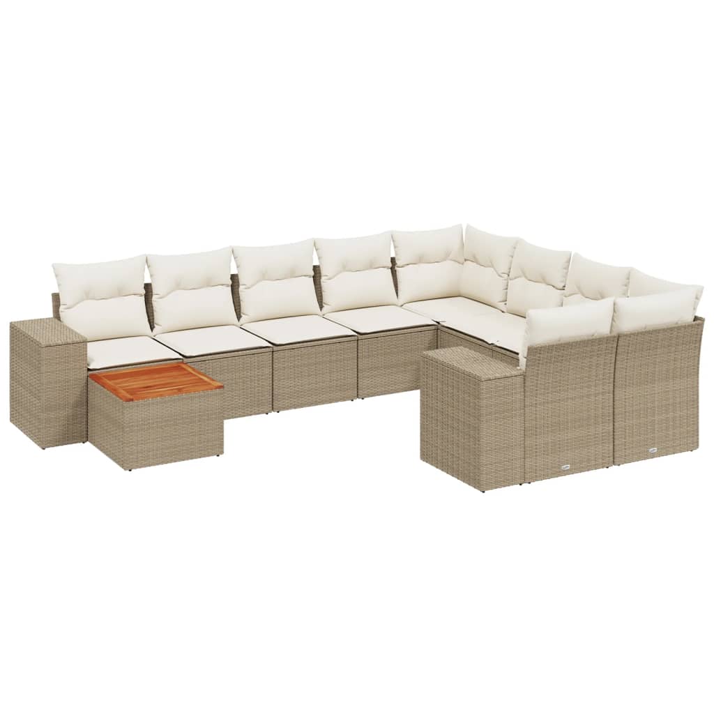 10-tlg. Garten-Sofagarnitur mit Kissen Beige Poly Rattan - Pazzar.ch