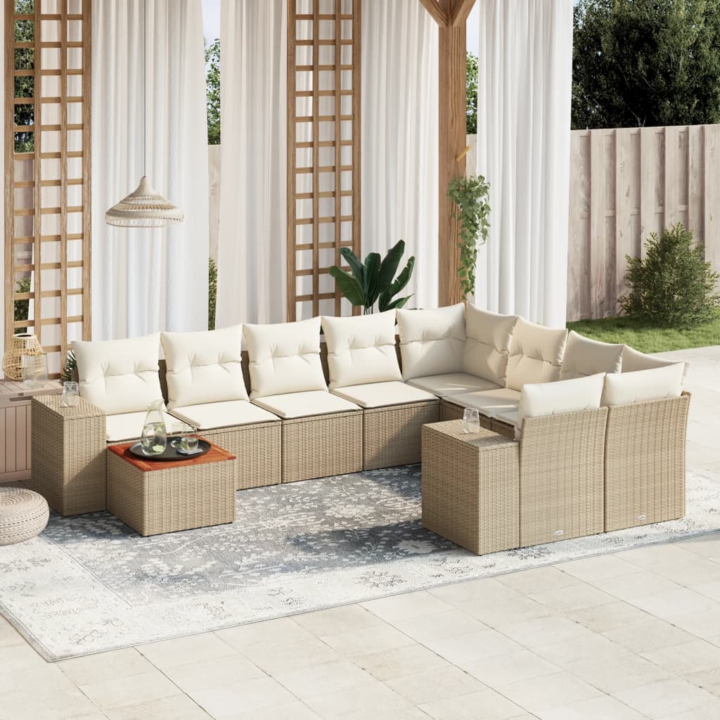 10-tlg. Garten-Sofagarnitur mit Kissen Beige Poly Rattan - Pazzar.ch