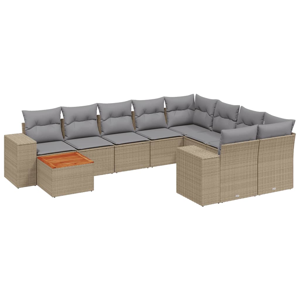 10-tlg. Garten-Sofagarnitur mit Kissen Beige Poly Rattan - Pazzar.ch