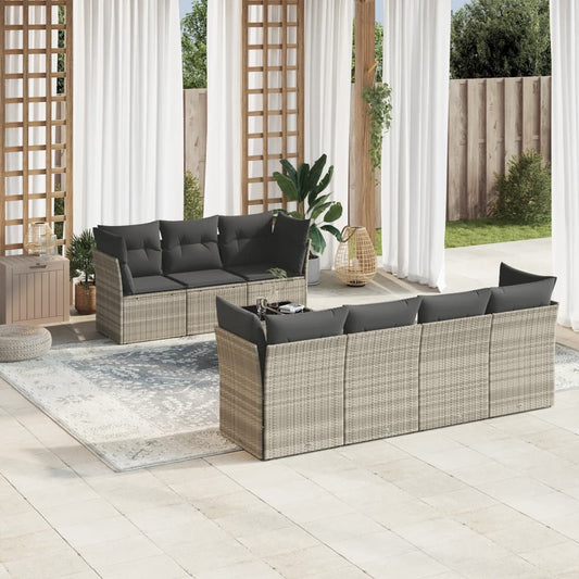 8-tlg. Garten-Sofagarnitur mit Kissen Hellgrau Poly Rattan - Pazzar.ch