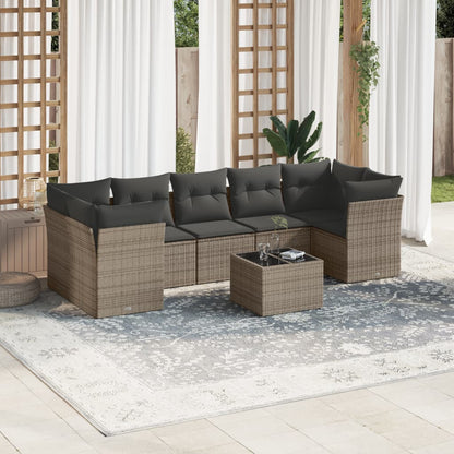 8-tlg. Garten-Sofagarnitur mit Kissen Grau Poly Rattan - Pazzar.ch