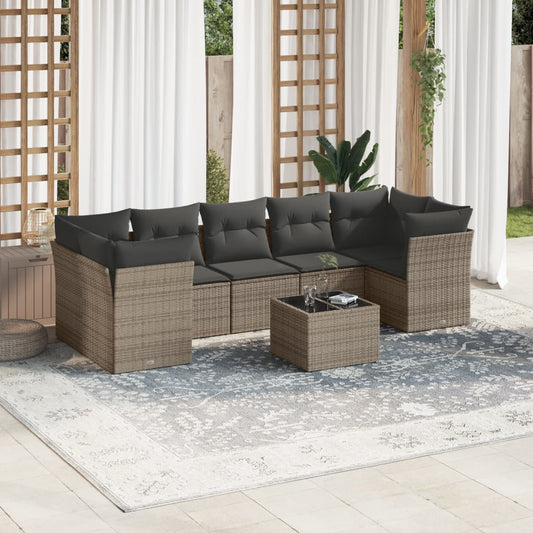 8-tlg. Garten-Sofagarnitur mit Kissen Grau Poly Rattan - Pazzar.ch