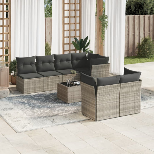 8-tlg. Garten-Sofagarnitur mit Kissen Hellgrau Poly Rattan - Pazzar.ch