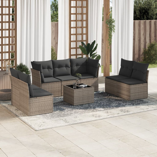 8-tlg. Garten-Sofagarnitur mit Kissen Grau Poly Rattan - Pazzar.ch