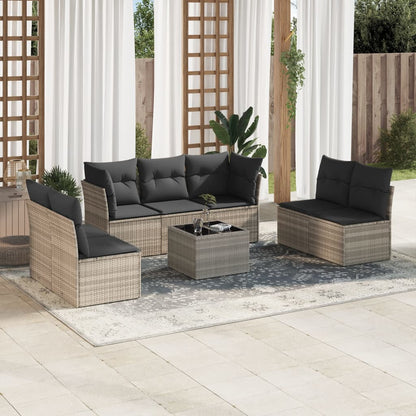 8-tlg. Garten-Sofagarnitur mit Kissen Hellgrau Poly Rattan - Pazzar.ch