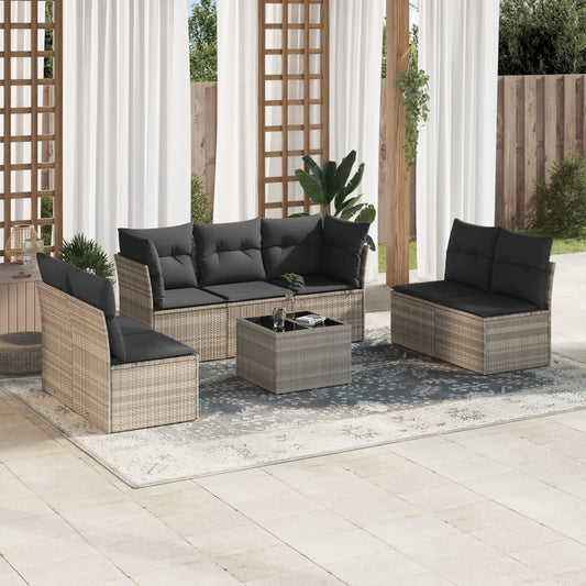 8-tlg. Garten-Sofagarnitur mit Kissen Hellgrau Poly Rattan - Pazzar.ch