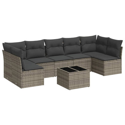 8-tlg. Garten-Sofagarnitur mit Kissen Grau Poly Rattan - Pazzar.ch