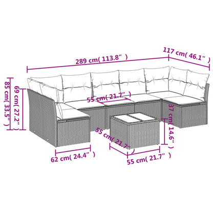 8-tlg. Garten-Sofagarnitur mit Kissen Grau Poly Rattan - Pazzar.ch