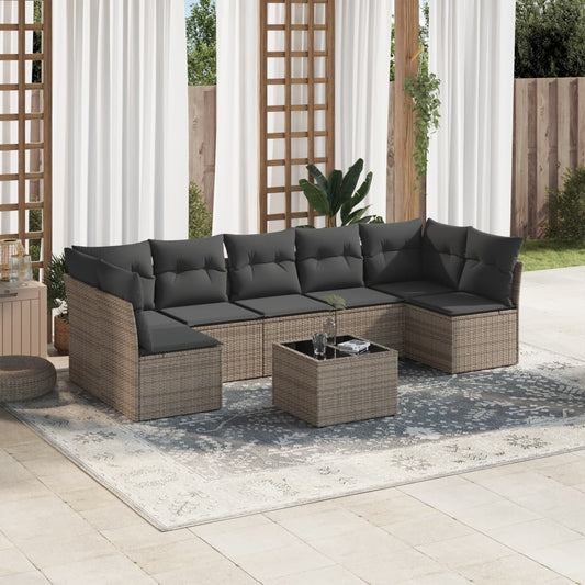 8-tlg. Garten-Sofagarnitur mit Kissen Grau Poly Rattan - Pazzar.ch