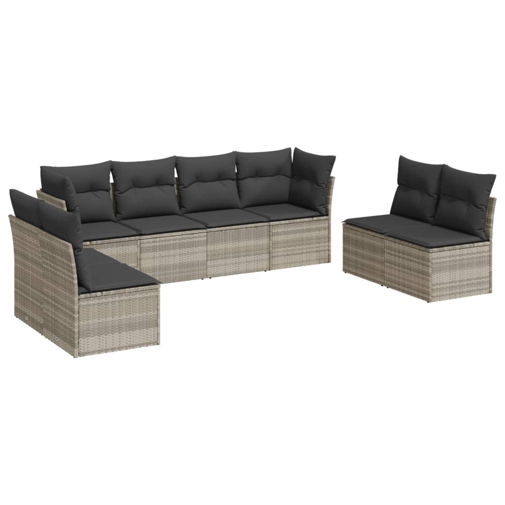 8-tlg. Garten-Sofagarnitur mit Kissen Hellgrau Poly Rattan - Pazzar.ch