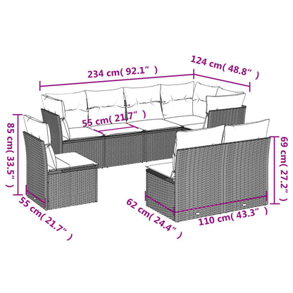 8-tlg. Garten-Sofagarnitur mit Kissen Braun Poly Rattan - Pazzar.ch