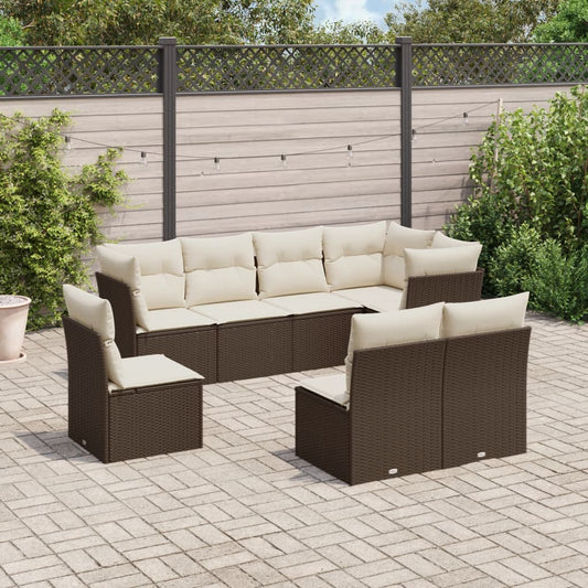 8-tlg. Garten-Sofagarnitur mit Kissen Braun Poly Rattan - Pazzar.ch