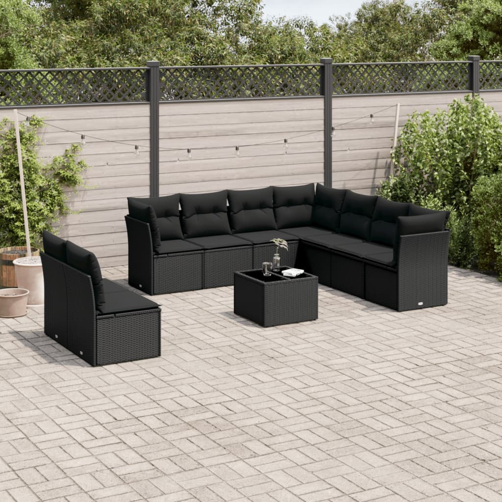 10-tlg. Garten-Sofagarnitur mit Kissen Schwarz Poly Rattan - Pazzar.ch