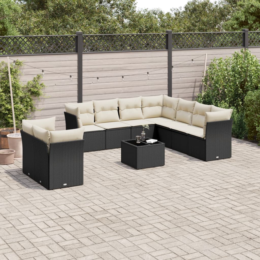 10-tlg. Garten-Sofagarnitur mit Kissen Schwarz Poly Rattan - Pazzar.ch