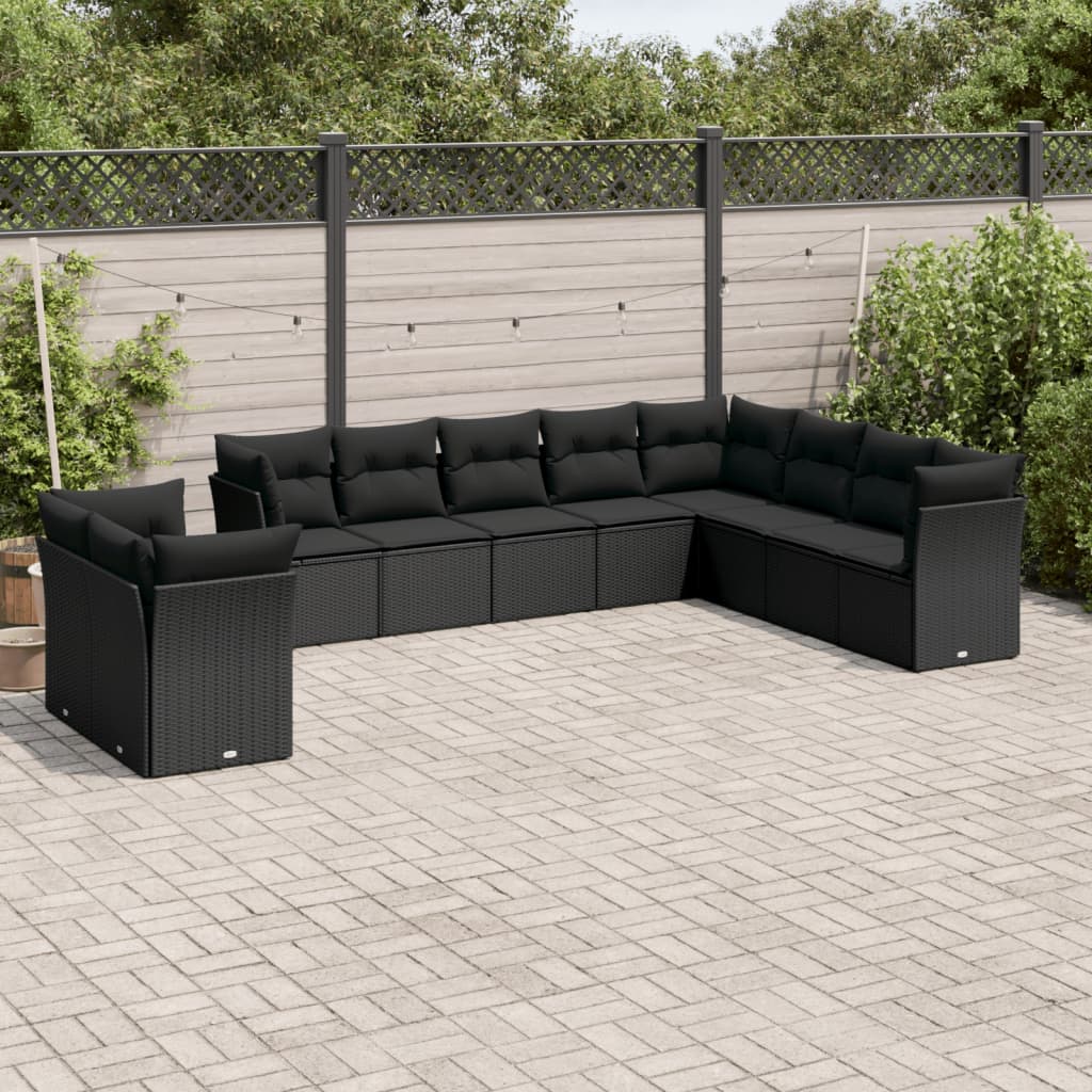 10-tlg. Garten-Sofagarnitur mit Kissen Schwarz Poly Rattan - Pazzar.ch