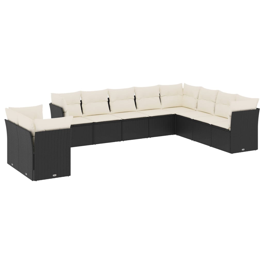 10-tlg. Garten-Sofagarnitur mit Kissen Schwarz Poly Rattan - Pazzar.ch