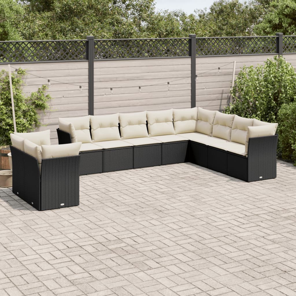 10-tlg. Garten-Sofagarnitur mit Kissen Schwarz Poly Rattan - Pazzar.ch