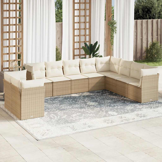 10-tlg. Garten-Sofagarnitur mit Kissen Beige Poly Rattan - Pazzar.ch