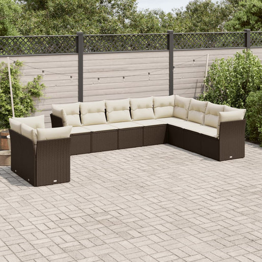 10-tlg. Garten-Sofagarnitur mit Kissen Braun Poly Rattan - Pazzar.ch