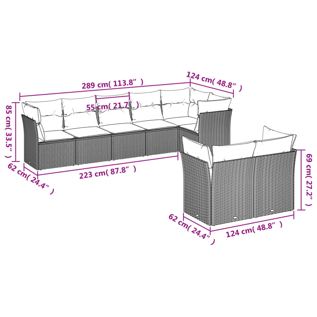 8-tlg. Garten-Sofagarnitur mit Kissen Hellgrau Poly Rattan - Pazzar.ch