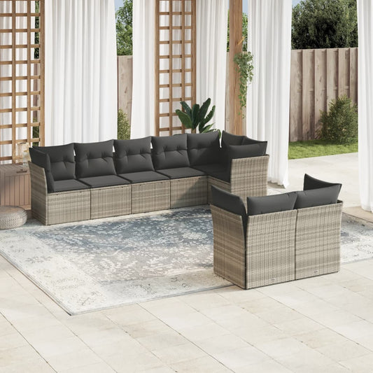 8-tlg. Garten-Sofagarnitur mit Kissen Hellgrau Poly Rattan - Pazzar.ch