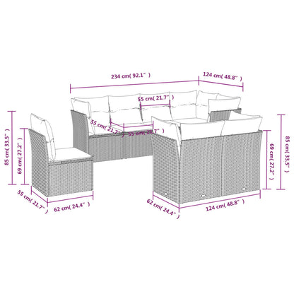 8-tlg. Garten-Sofagarnitur mit Kissen Hellgrau Poly Rattan - Pazzar.ch