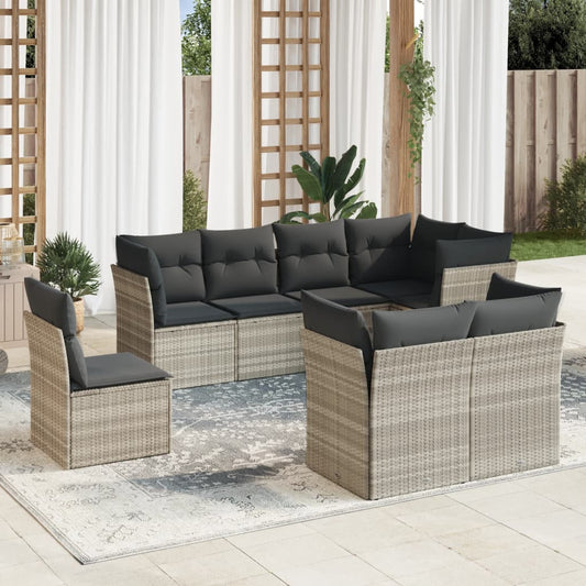 8-tlg. Garten-Sofagarnitur mit Kissen Hellgrau Poly Rattan - Pazzar.ch