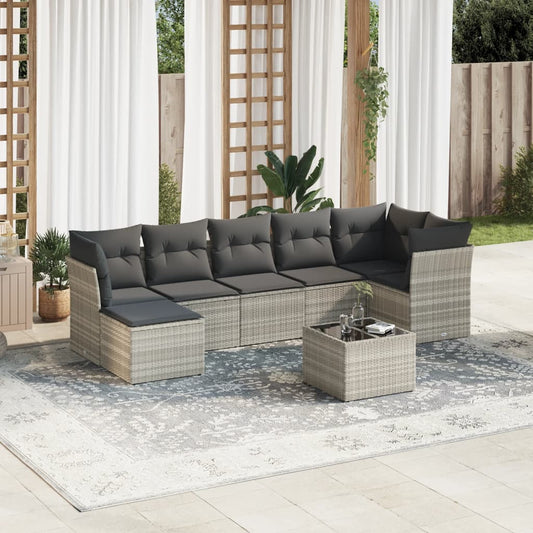 8-tlg. Garten-Sofagarnitur mit Kissen Hellgrau Poly Rattan - Pazzar.ch