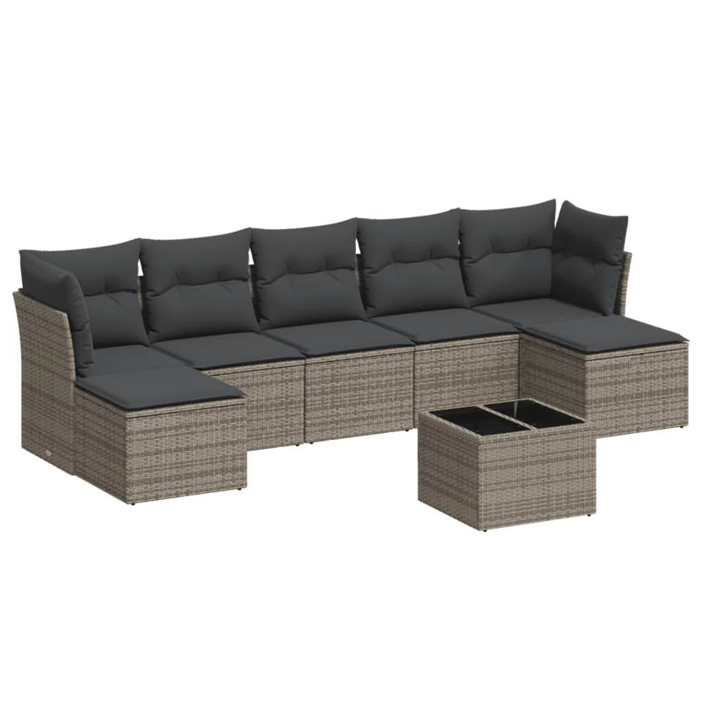 8-tlg. Garten-Sofagarnitur mit Kissen Grau Poly Rattan - Pazzar.ch
